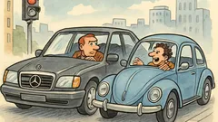 Ανέκδοτο: Στο φανάρι σταματούν Mercedes και Σκαραβαίος