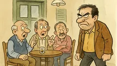 Ανέκδοτο: Τσιγκούνης μπαίνει μπουρινιασμένος στο καφενείο